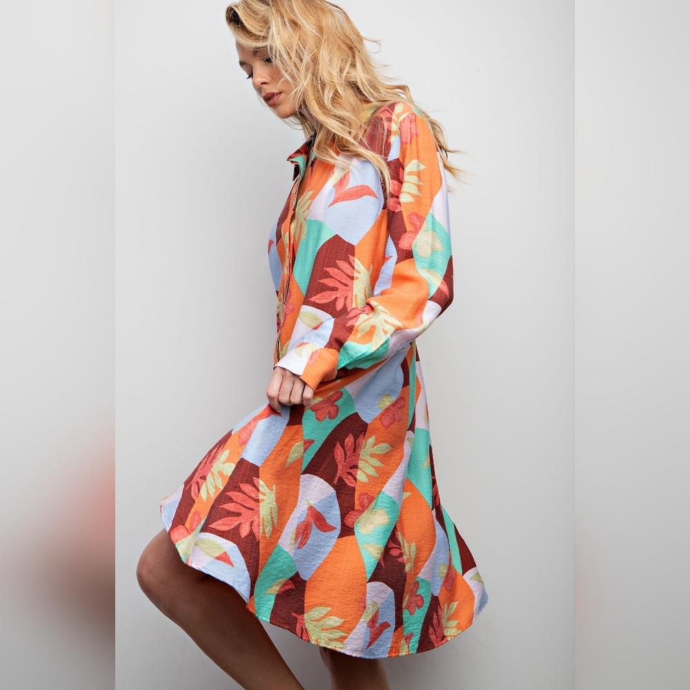 ⭐P9-0329Retro 70s High Low Mosaic Shirt Dress *Boutique* - Picture 3 of 6